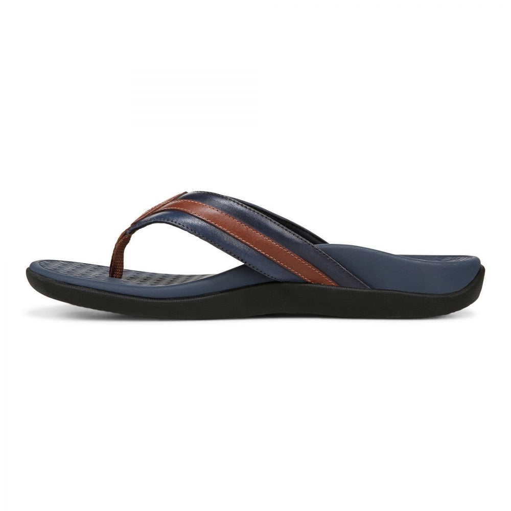 Vionic Mens Tide II Toe Post Sandal Navy/Brown Leather - I9342L2400 NAVY BROWN SM LTHR Image 2