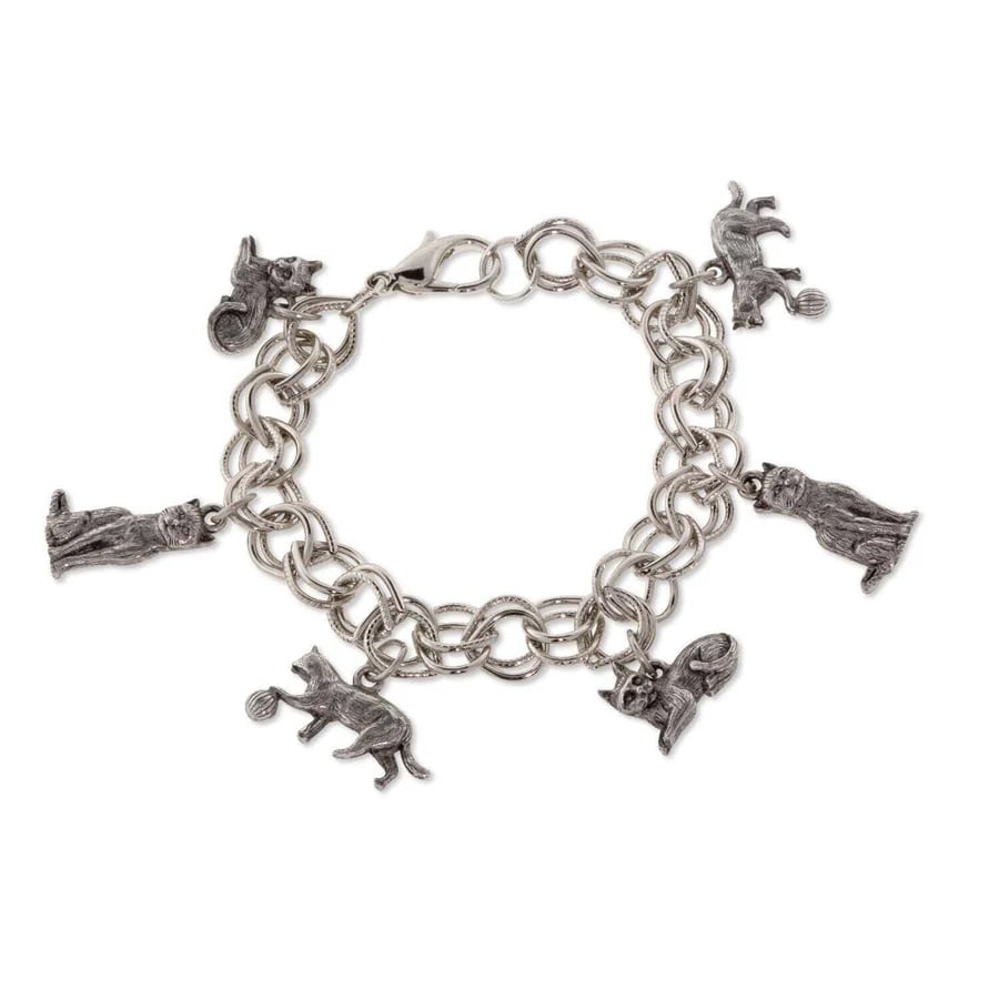 Womens Bracelet Fashion Jewelry Pewter 6 Cat Charm Bracelet Image 1