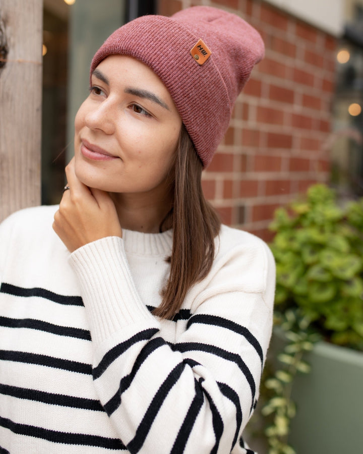 Knit Cuffed Beanie - Rusty Burgundy Image 4