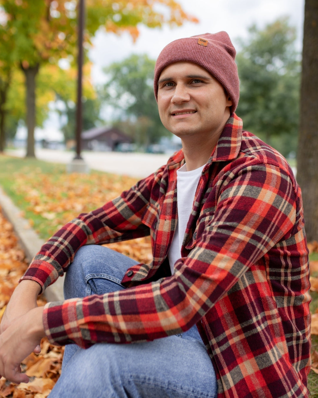 Knit Cuffed Beanie - Rusty Burgundy Image 7