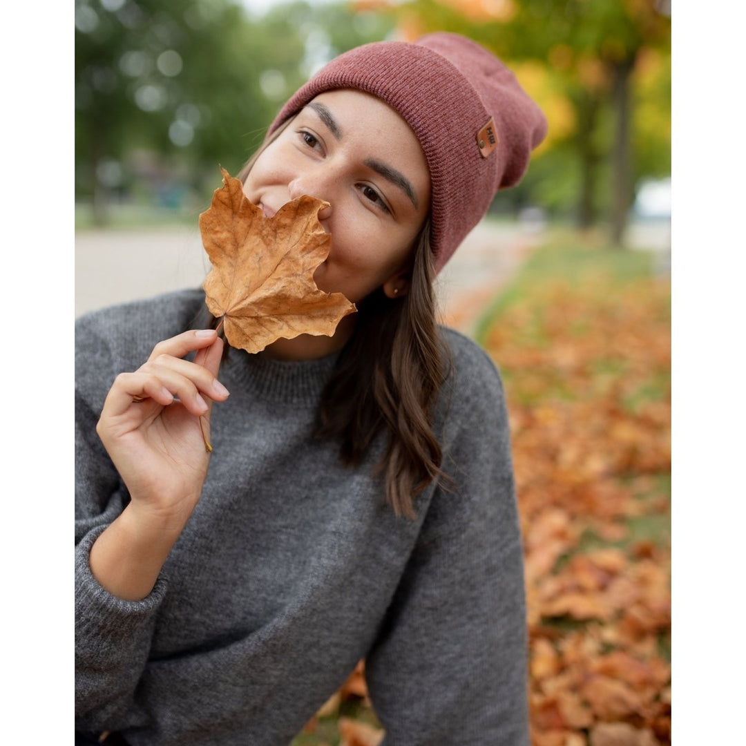 Knit Cuffed Beanie - Rusty Burgundy Image 12