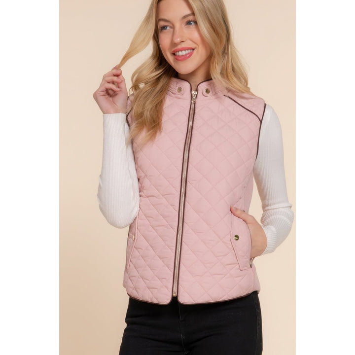 Suede Piping Quilted Padding Vest Image 1