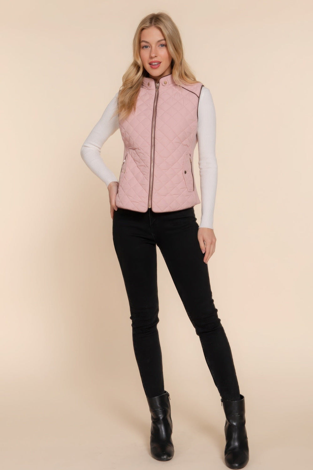 Suede Piping Quilted Padding Vest Image 2