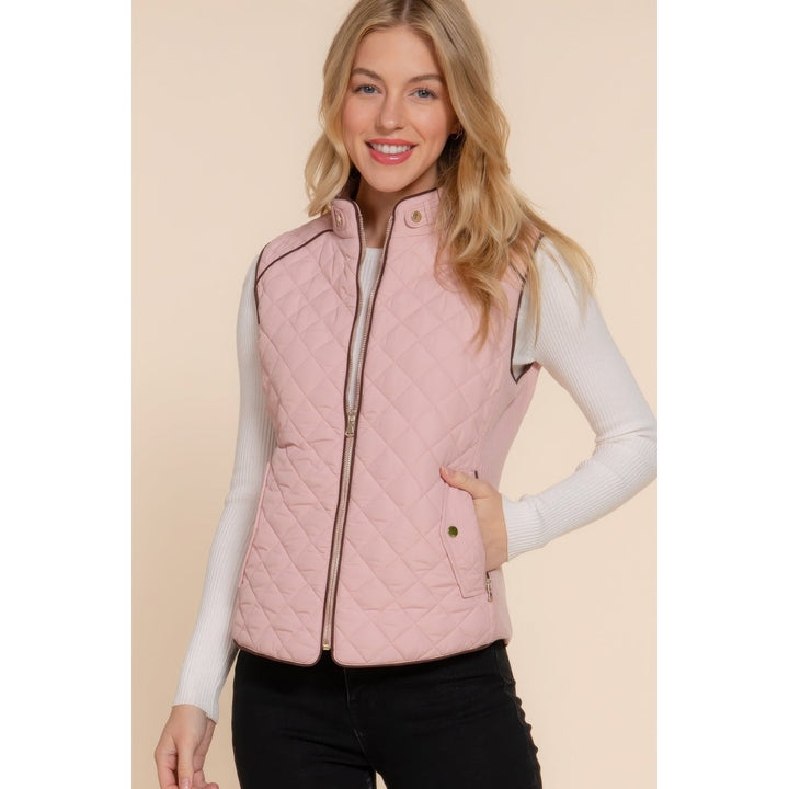 Suede Piping Quilted Padding Vest Image 3