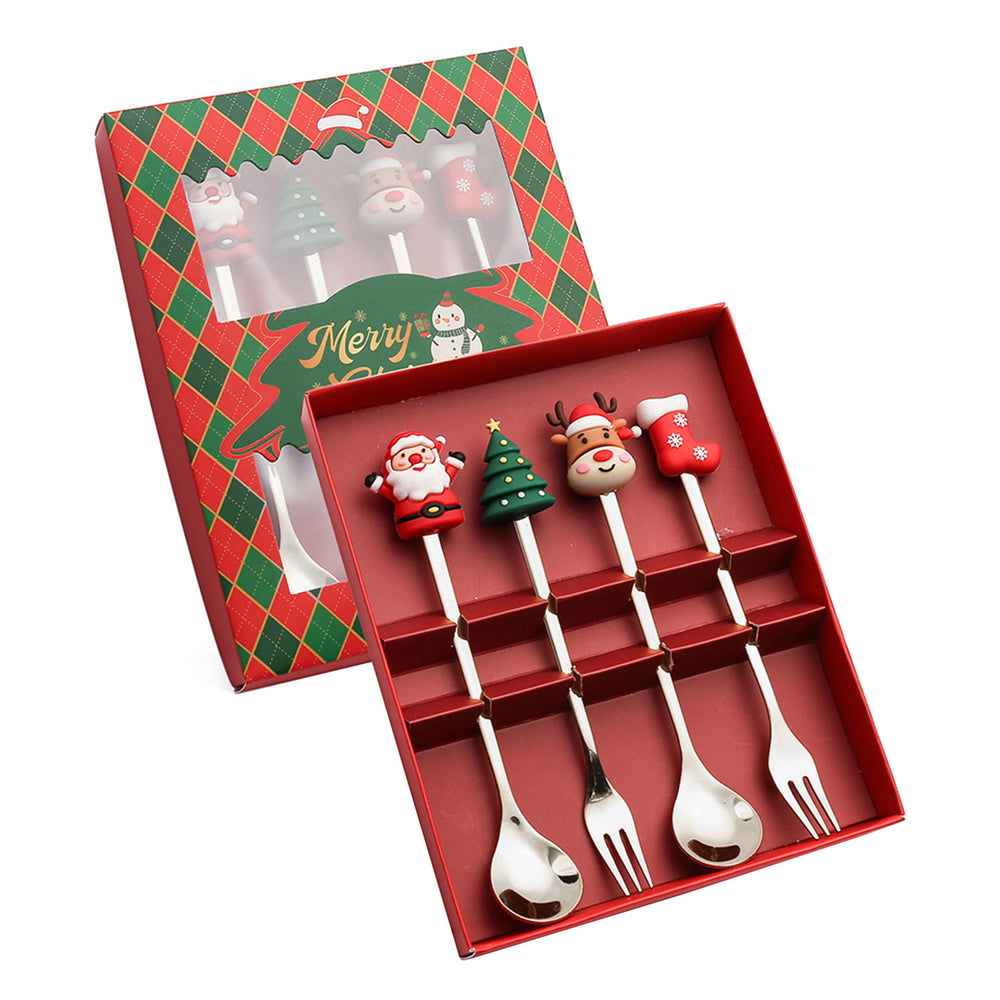 Christmas Spoon Cutlery Set Stainless Steel Dinner Forks Dessert Fruit Cake Forks Doll Tableware Gift Box Christmas Image 2