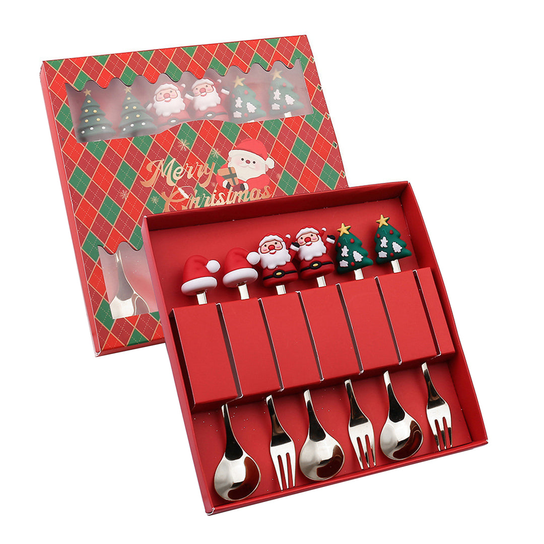 Christmas Spoon Cutlery Set Stainless Steel Dinner Forks Dessert Fruit Ice Cream Cake Forks Doll Tableware Gift Box Image 1