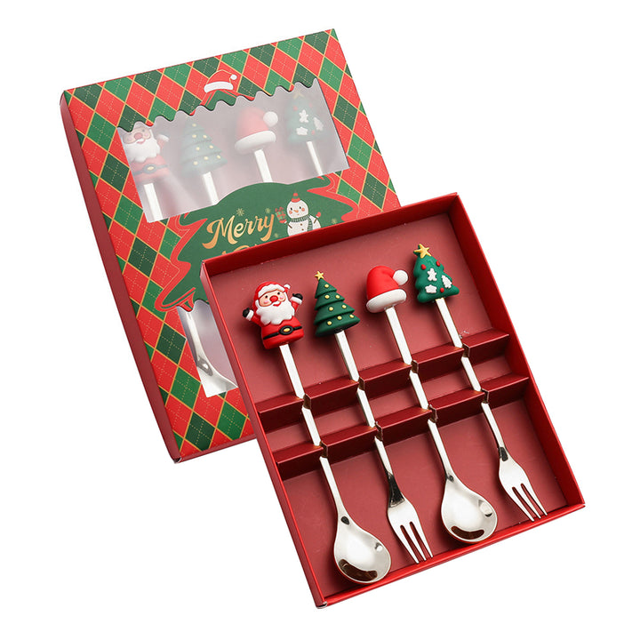 Christmas Spoon Cutlery Set Stainless Steel Dinner Forks Dessert Fruit Cake Forks Doll Tableware Gift Box Christmas Image 3