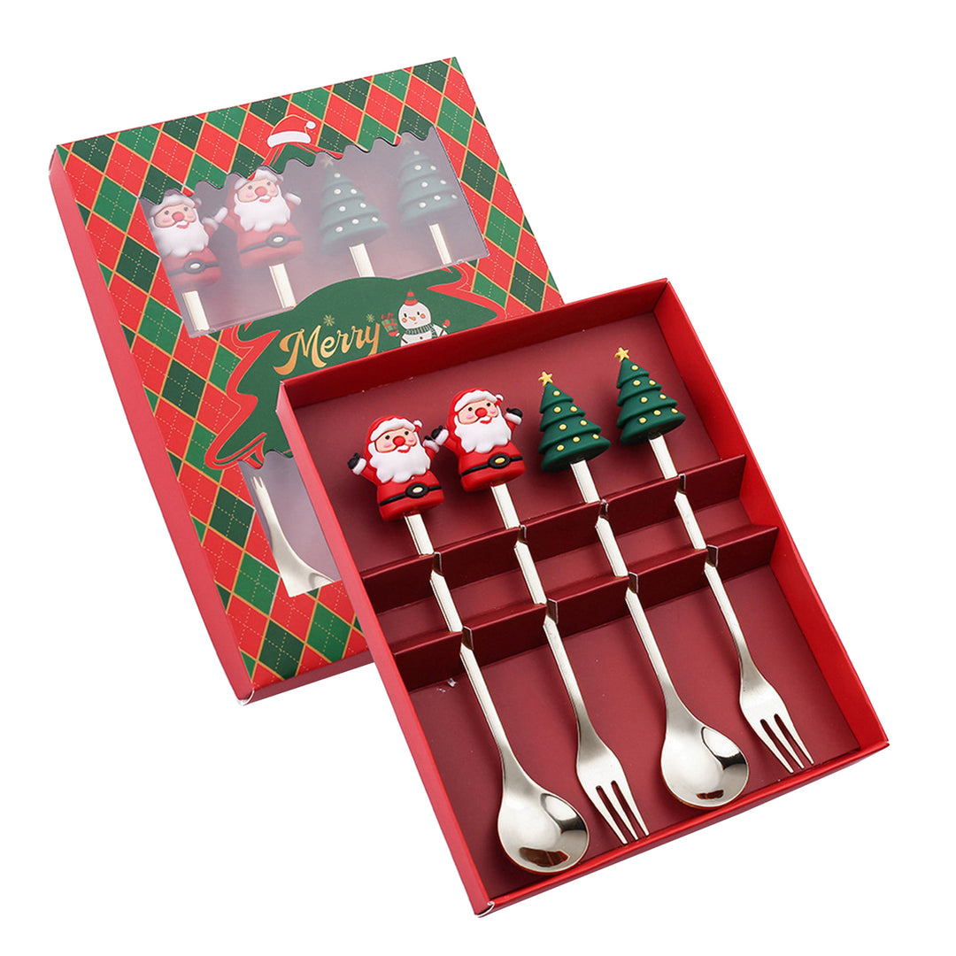 Christmas Spoon Cutlery Set Stainless Steel Dinner Forks Dessert Fruit Cake Forks Doll Tableware Gift Box Christmas Image 4