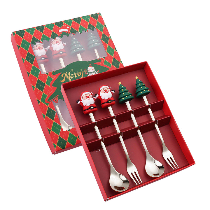 Christmas Spoon Cutlery Set Stainless Steel Dinner Forks Dessert Fruit Cake Forks Doll Tableware Gift Box Christmas Image 4