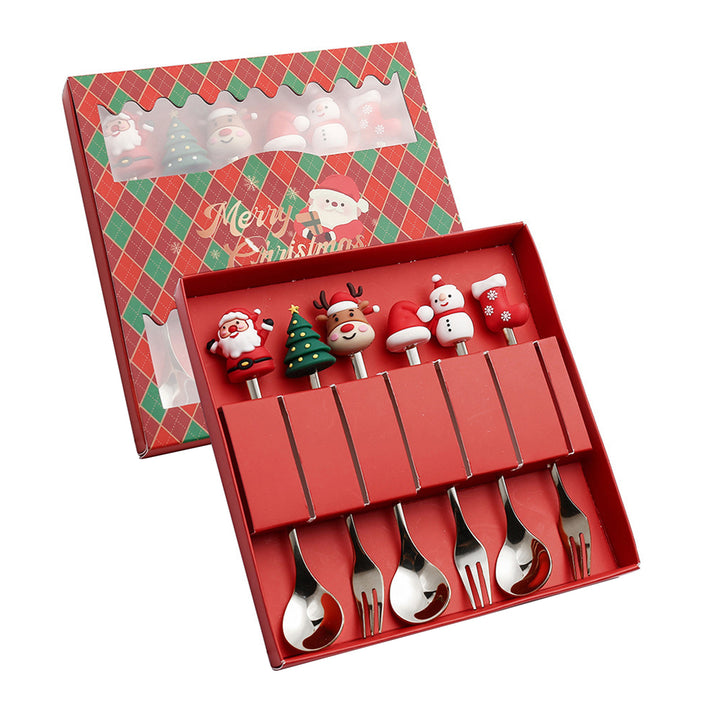 Christmas Spoon Cutlery Set Stainless Steel Dinner Forks Dessert Fruit Ice Cream Cake Forks Doll Tableware Gift Box Image 3