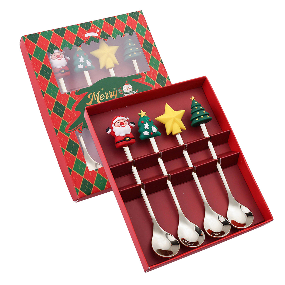 Christmas Spoon Cutlery Set Stainless Steel Dinner Forks Dessert Fruit Cake Forks Doll Tableware Gift Box Christmas Image 4