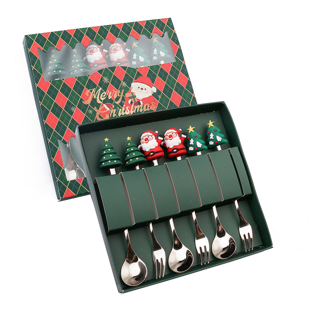 Christmas Spoon Cutlery Set Stainless Steel Dinner Forks Dessert Fruit Cake Forks Doll Tableware Gift Box Christmas Image 6