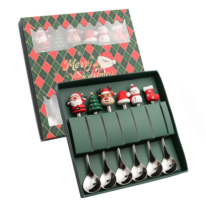 Christmas Spoon Cutlery Set Stainless Steel Dinner Forks Dessert Fruit Ice Cream Cake Forks Doll Tableware Gift Box Image 4