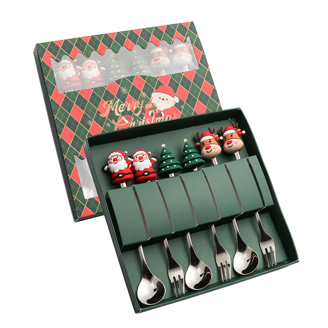 Christmas Spoon Cutlery Set Stainless Steel Dinner Forks Dessert Fruit Cake Forks Doll Tableware Gift Box Christmas Image 7