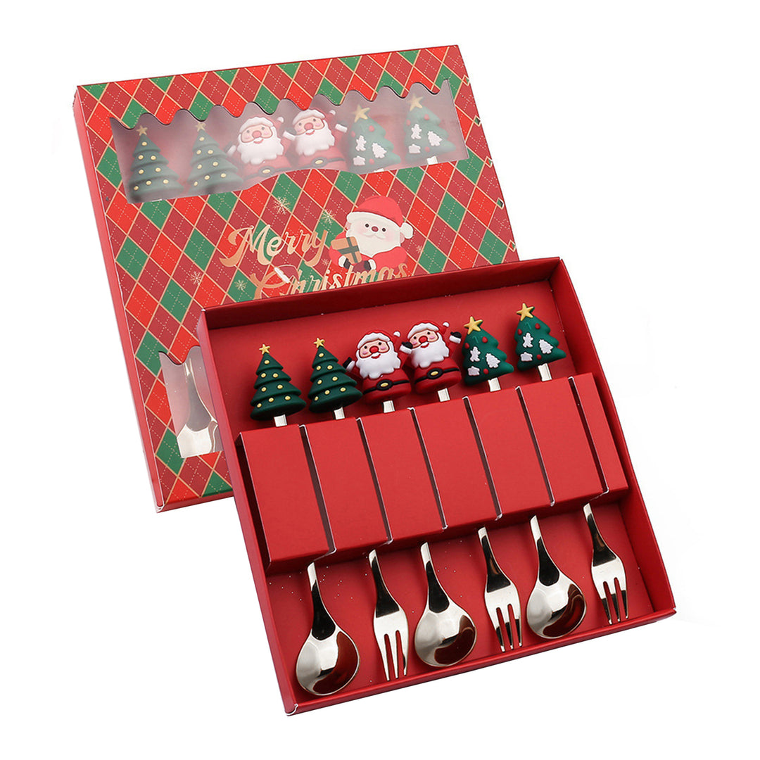 Christmas Spoon Cutlery Set Stainless Steel Dinner Forks Dessert Fruit Ice Cream Cake Forks Doll Tableware Gift Box Image 6