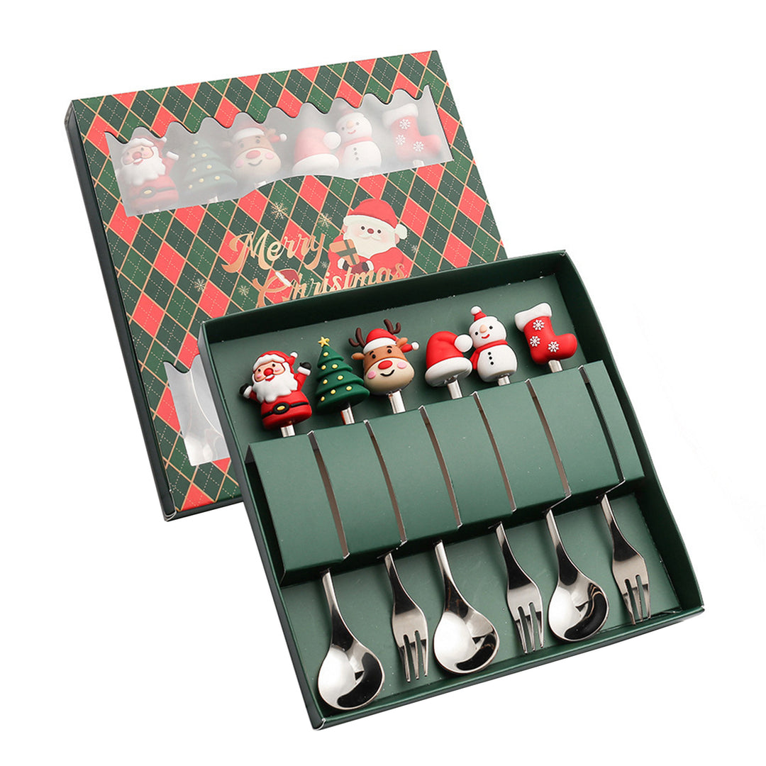 Christmas Spoon Cutlery Set Stainless Steel Dinner Forks Dessert Fruit Cake Forks Doll Tableware Gift Box Christmas Image 8