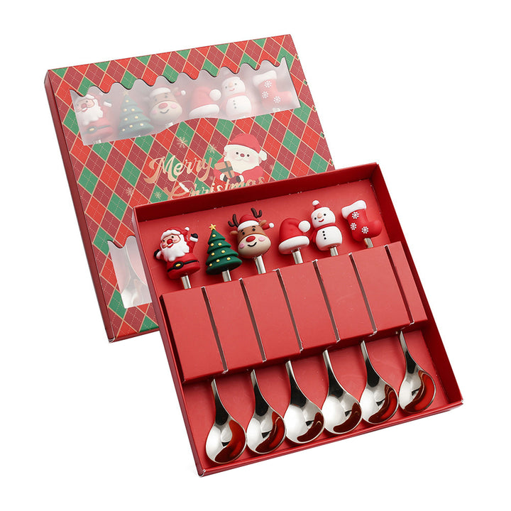 Christmas Spoon Cutlery Set Stainless Steel Dinner Forks Dessert Fruit Ice Cream Cake Forks Doll Tableware Gift Box Image 7