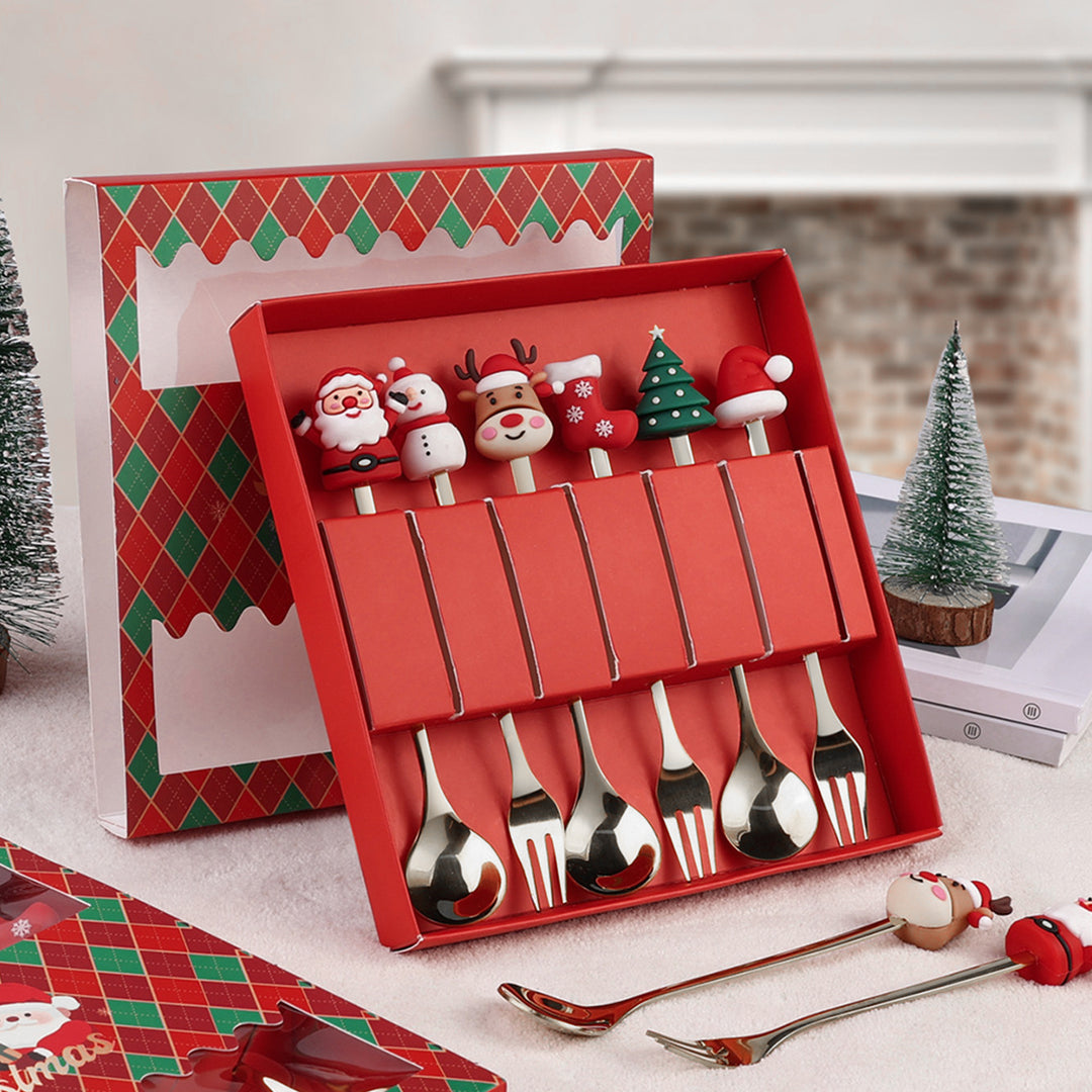 Christmas Spoon Cutlery Set Stainless Steel Dinner Forks Dessert Fruit Cake Forks Doll Tableware Gift Box Christmas Image 9