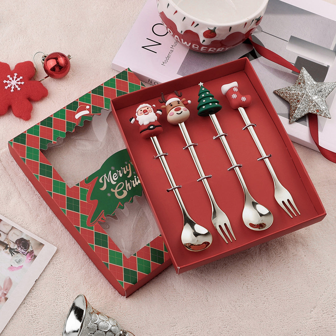 Christmas Spoon Cutlery Set Stainless Steel Dinner Forks Dessert Fruit Cake Forks Doll Tableware Gift Box Christmas Image 10