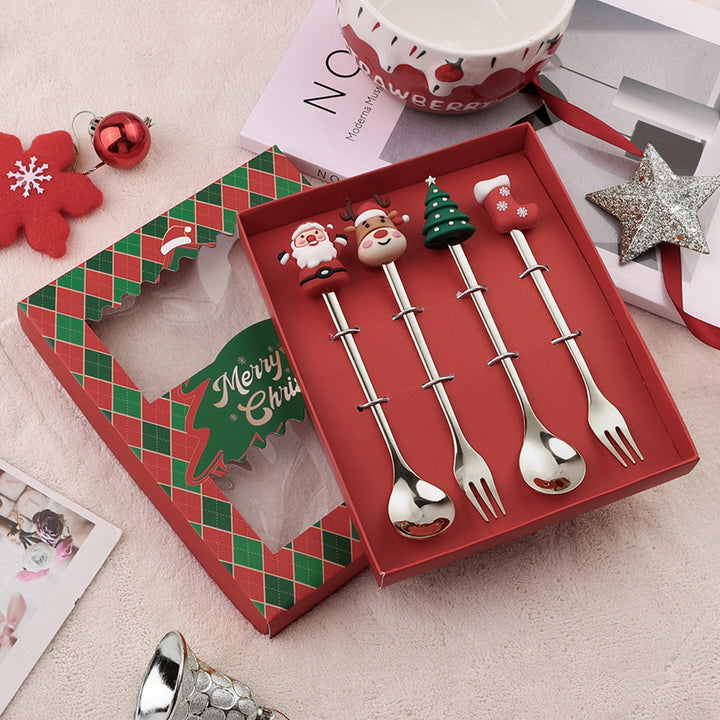 Christmas Spoon Cutlery Set Stainless Steel Dinner Forks Dessert Fruit Ice Cream Cake Forks Doll Tableware Gift Box Image 9