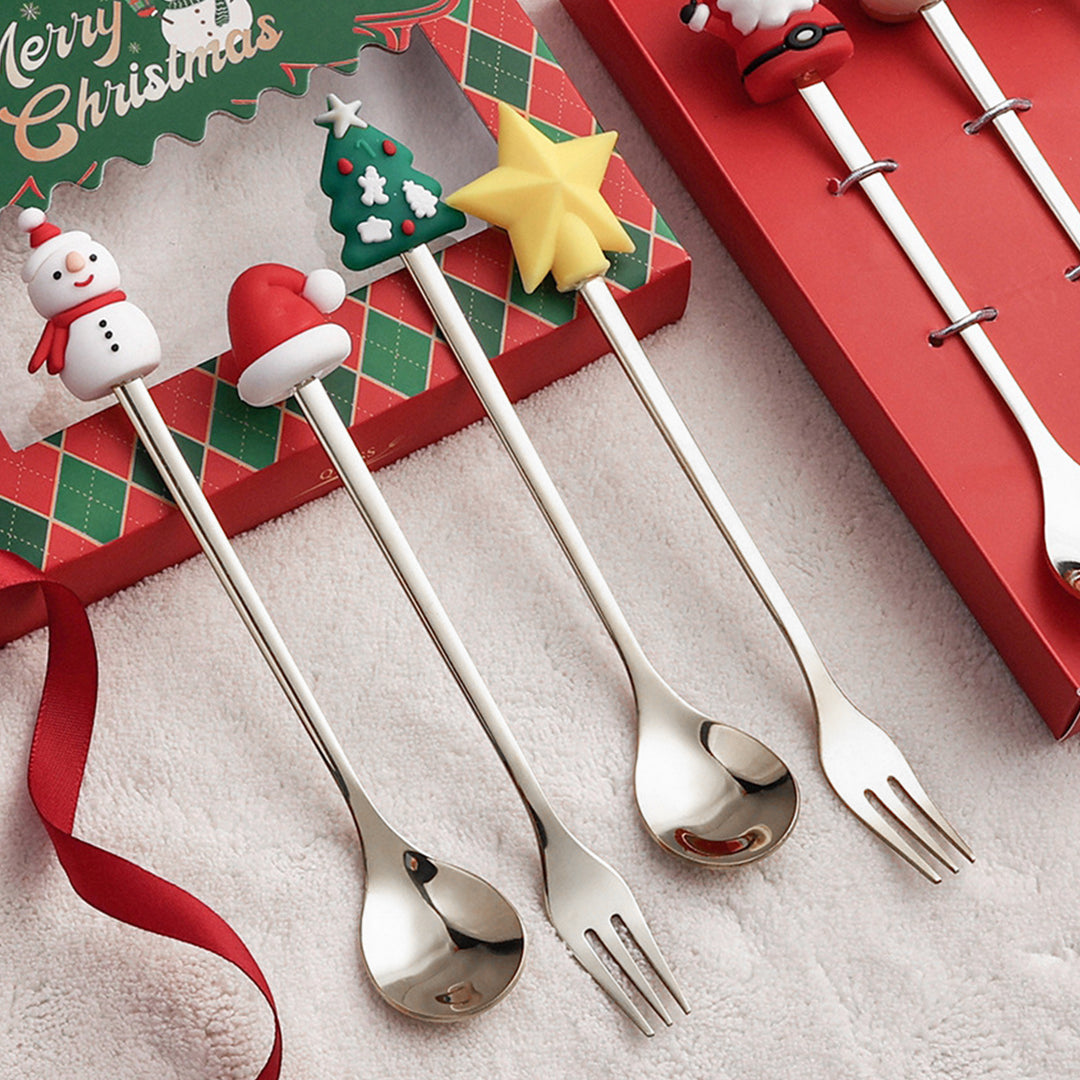 Christmas Spoon Cutlery Set Stainless Steel Dinner Forks Dessert Fruit Cake Forks Doll Tableware Gift Box Christmas Image 11