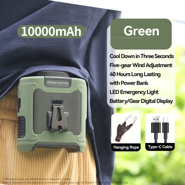 10000mAh Outdoor Portable Waist Fan Hanging Neck Fan Strong Wind with Power Bank LED Lighting for Sports Courier Outdoor Image 7