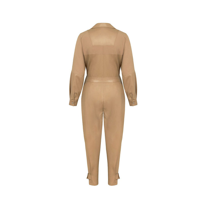 Lapel Collar Faux Leather Jumpsuit Image 9