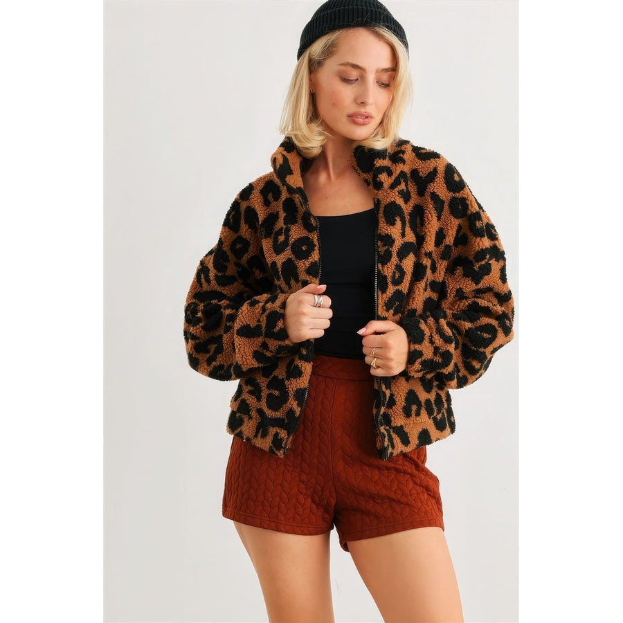 Leopard Teddy Zip-up Two Pocket Jacket Image 1