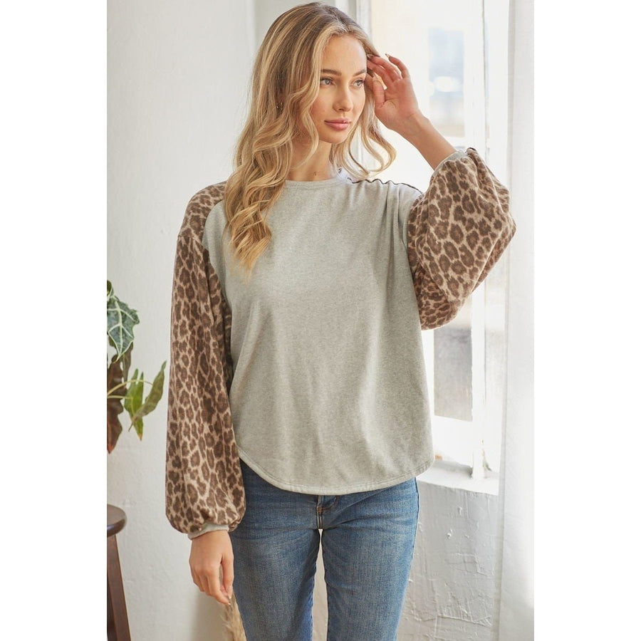 Leopard Solid Long Sleeve Top Image 1