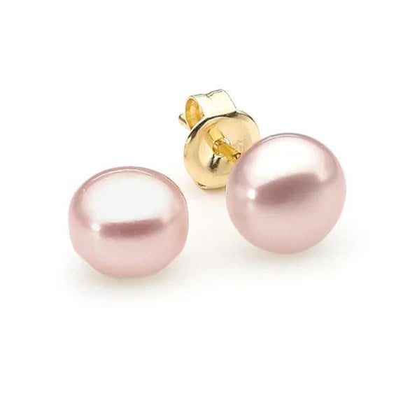 18k Yellow Gold Plated 10mm Pearl Button Stud Earrings Image 2