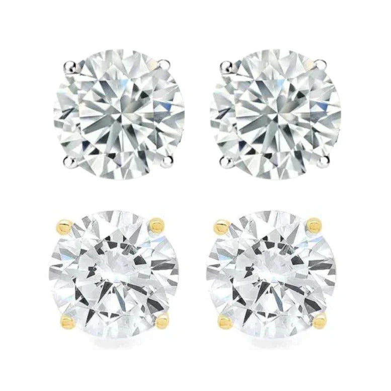 14k White And Yellow Gold 1/4 Carat Round Genuine Diamond 4 Prong Solitaire Stud Earrings 4mm Image 1