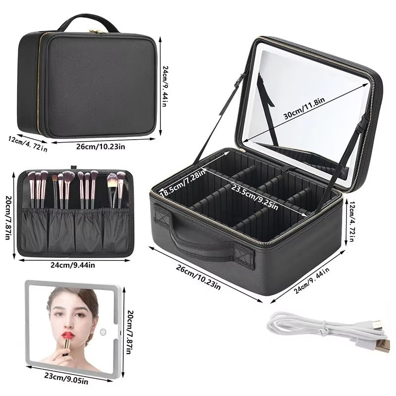 Smart LED Makeup Case with Mirror Large Capacity Travel Cosmetic Bag Image 3