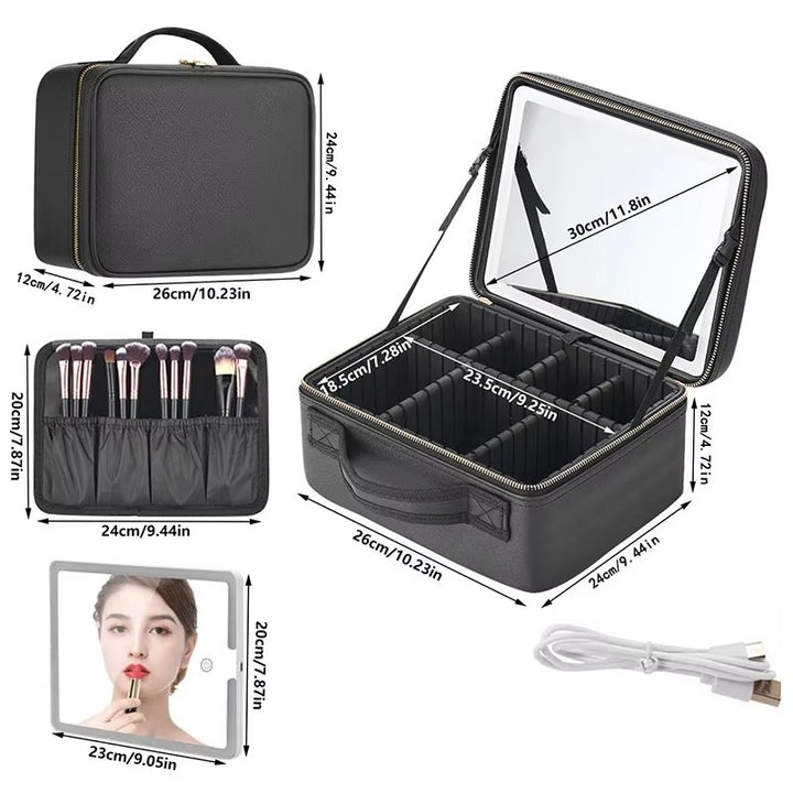 Smart LED Makeup Case with Mirror Large Capacity Travel Cosmetic Bag Image 3