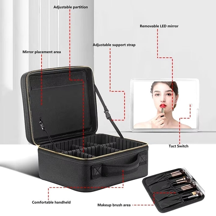 Smart LED Makeup Case with Mirror Large Capacity Travel Cosmetic Bag Image 4