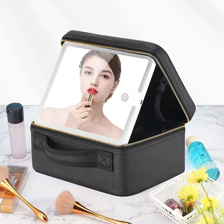 Smart LED Makeup Case with Mirror Large Capacity Travel Cosmetic Bag Image 6