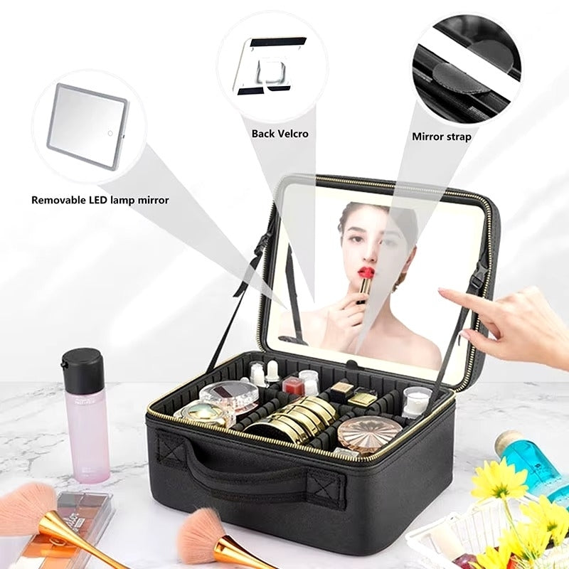 Smart LED Makeup Case with Mirror Large Capacity Travel Cosmetic Bag Image 7