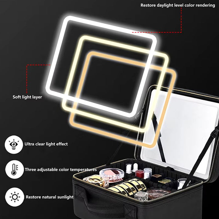 Smart LED Makeup Case with Mirror Large Capacity Travel Cosmetic Bag Image 4