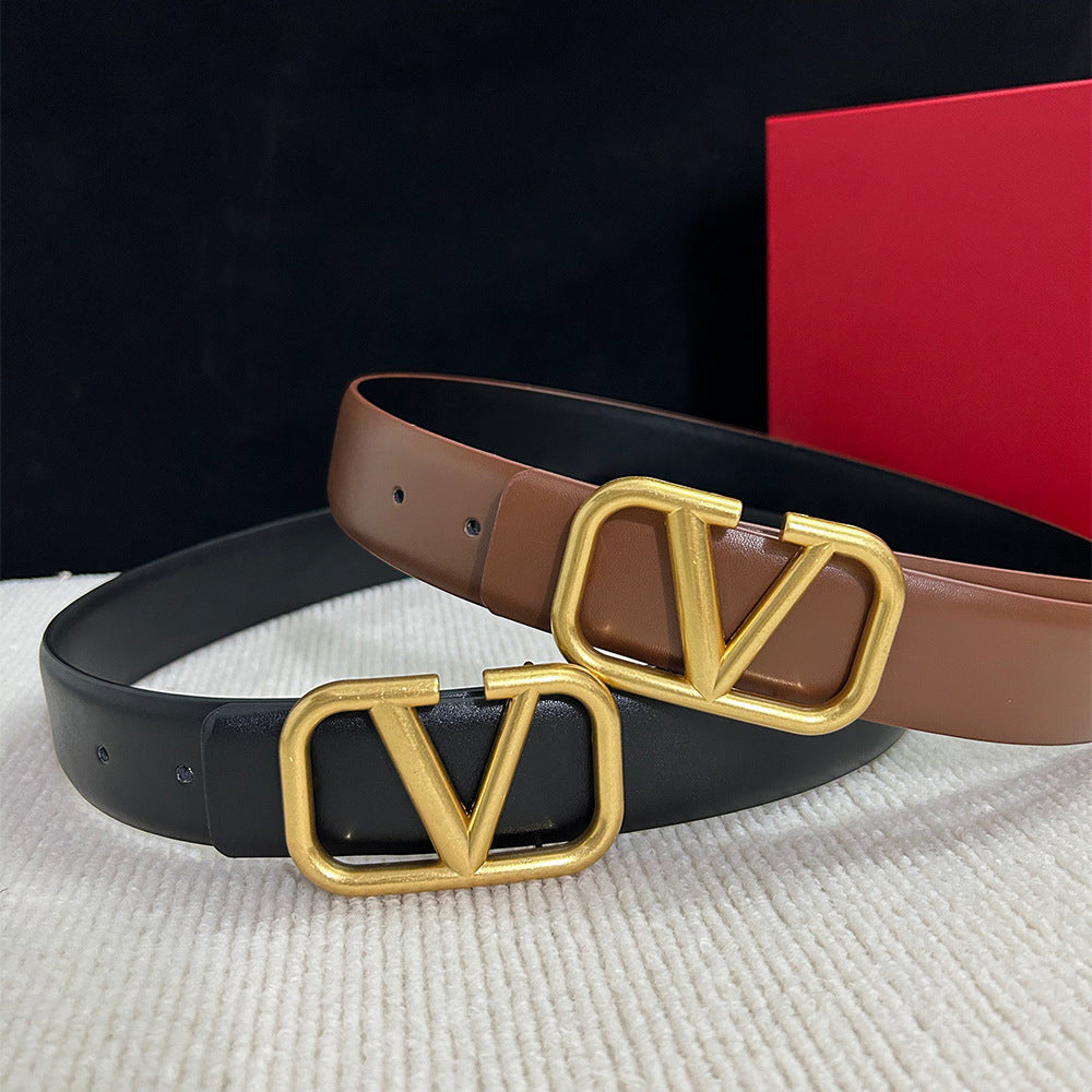 Fashion Women Smooth Letter Buckle Leather Belt Width 4.0cm Image 2