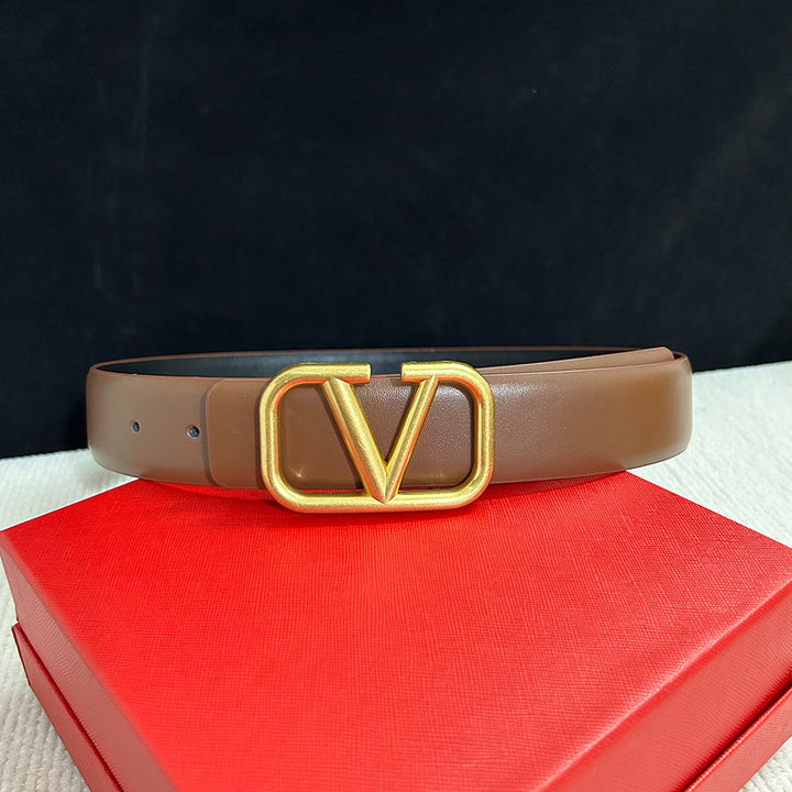 Fashion Women Smooth Letter Buckle Leather Belt Width 4.0cm Image 6