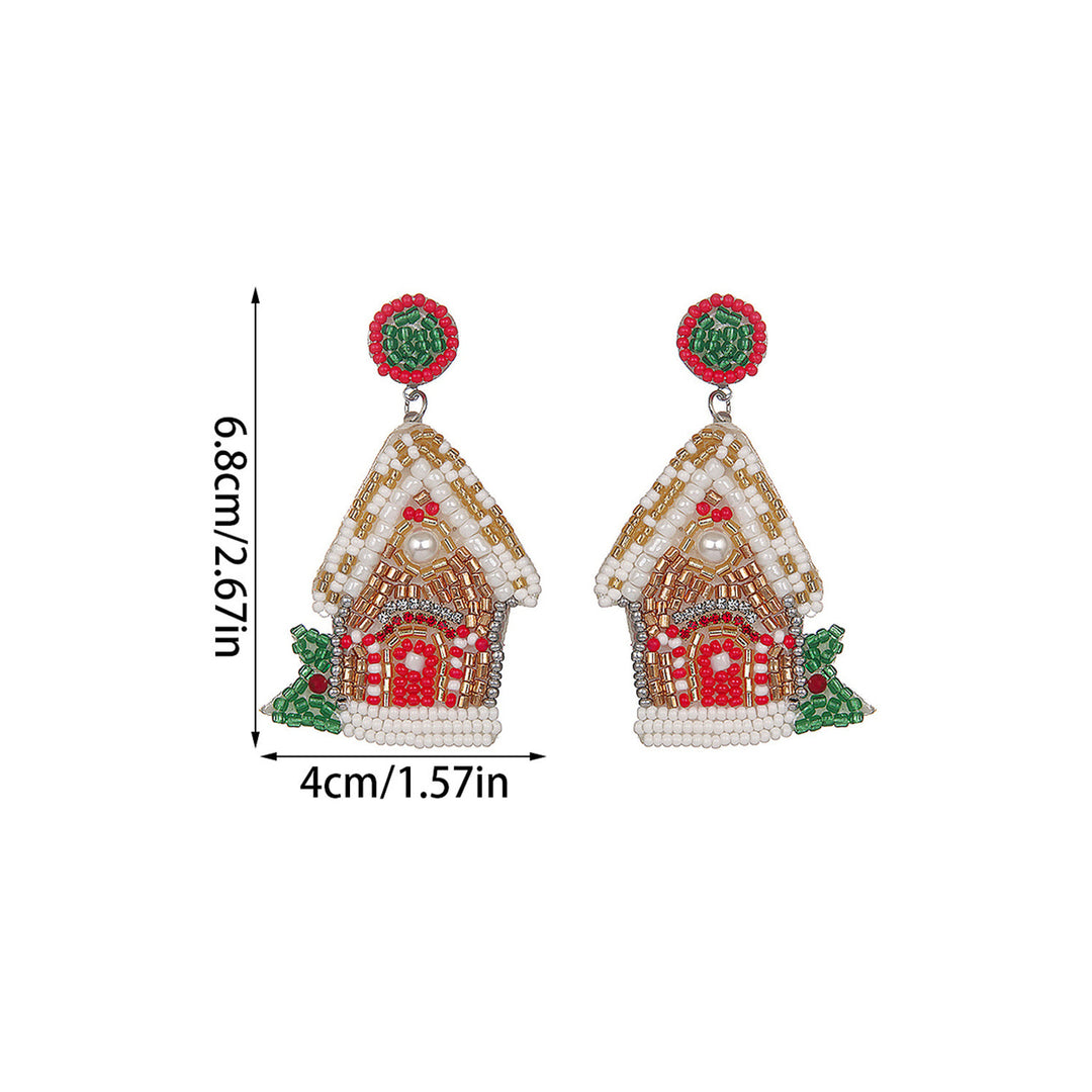 White Christmas Style House Beaded Stud Dangle Earrings Image 3