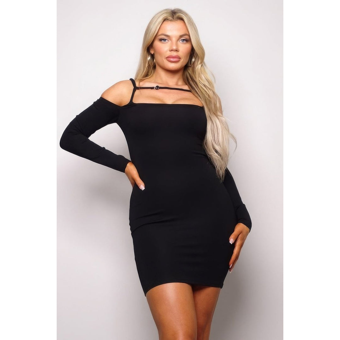 Long Sleeve Cuff Front Strap Mini Dress Image 1