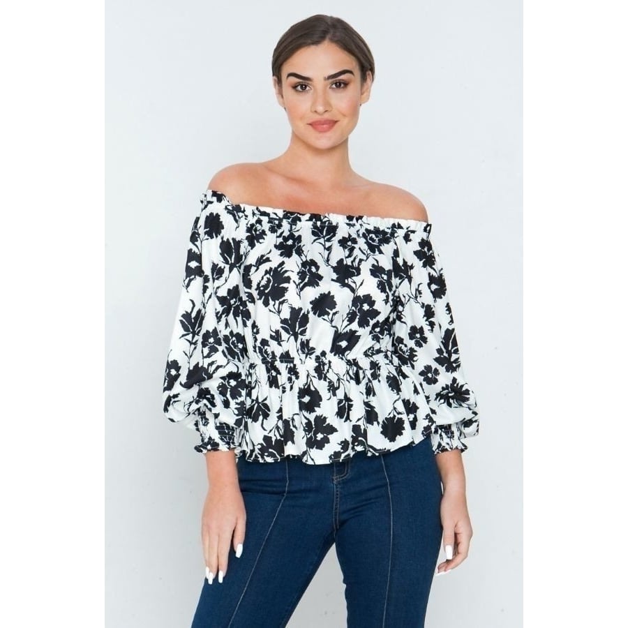 Long Sleeves Off Shoulder Neckline Printed Shirt Image 1