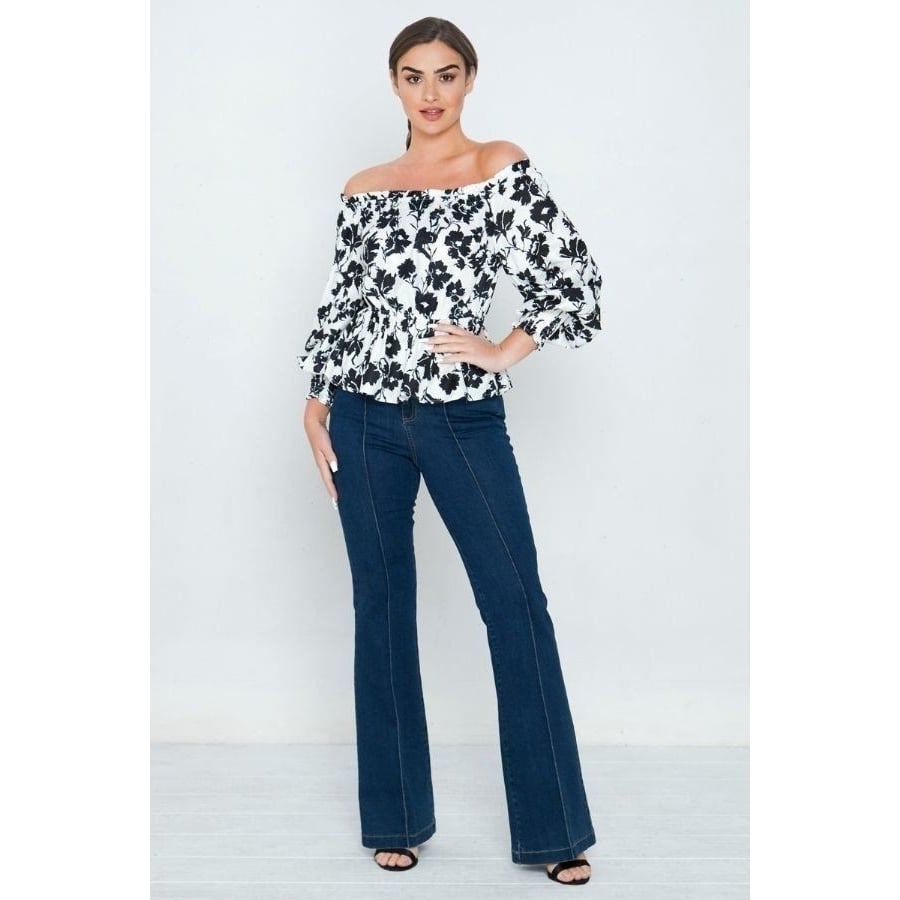 Long Sleeves Off Shoulder Neckline Printed Shirt Image 2