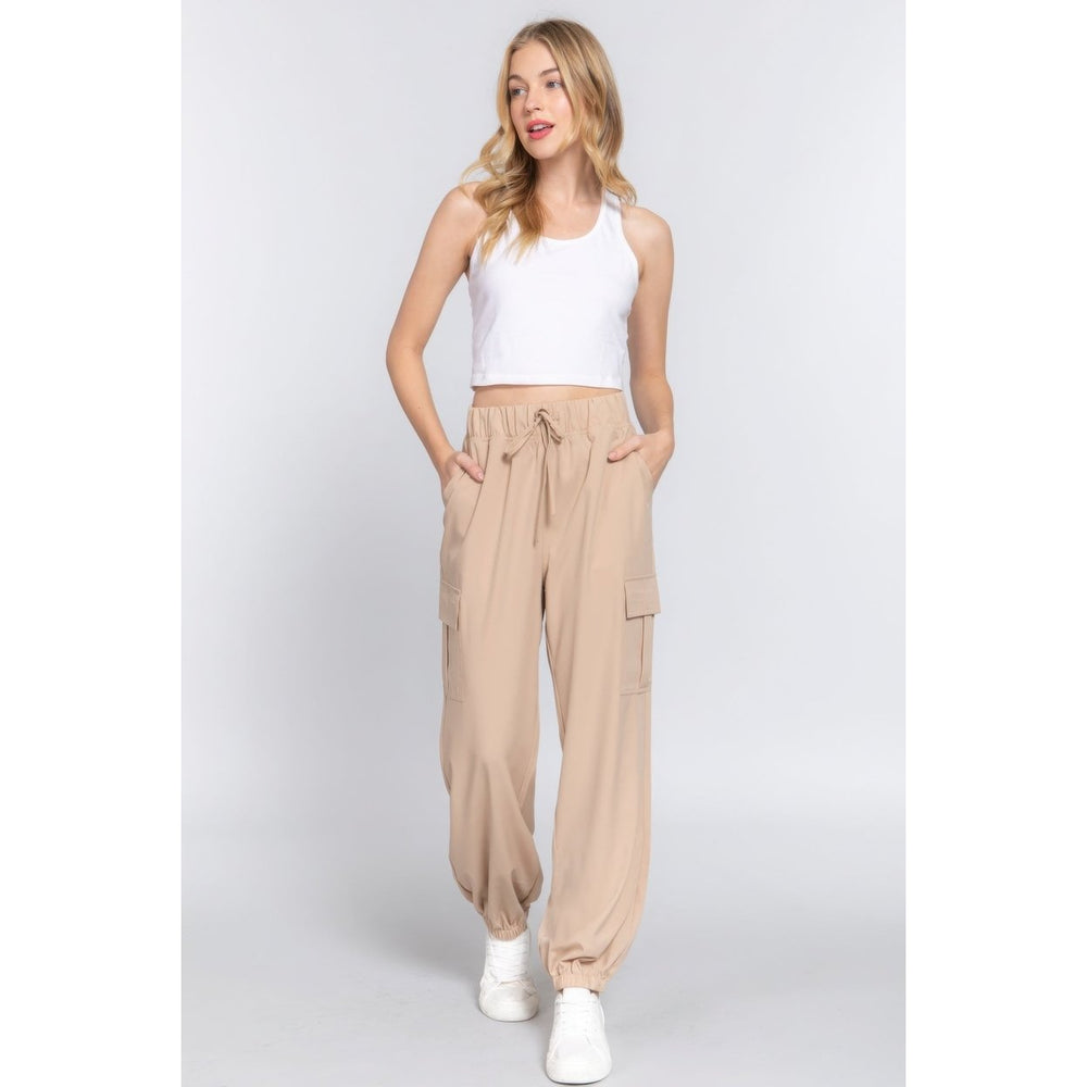 Light Weight Stretch Woven Cargo Jogger Pants Image 2