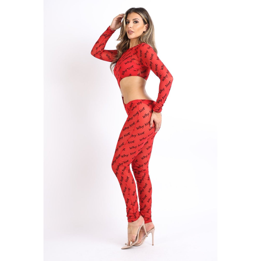 Lettering Printed Cutout Double O-Ring Mesh Sexy Jumpsuit RED Image 4