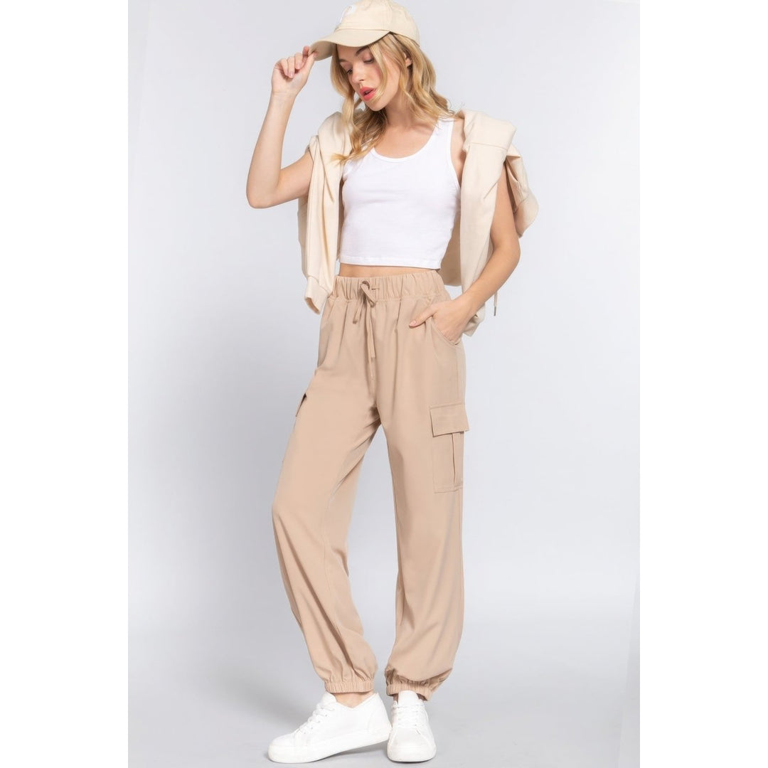 Light Weight Stretch Woven Cargo Jogger Pants Image 3