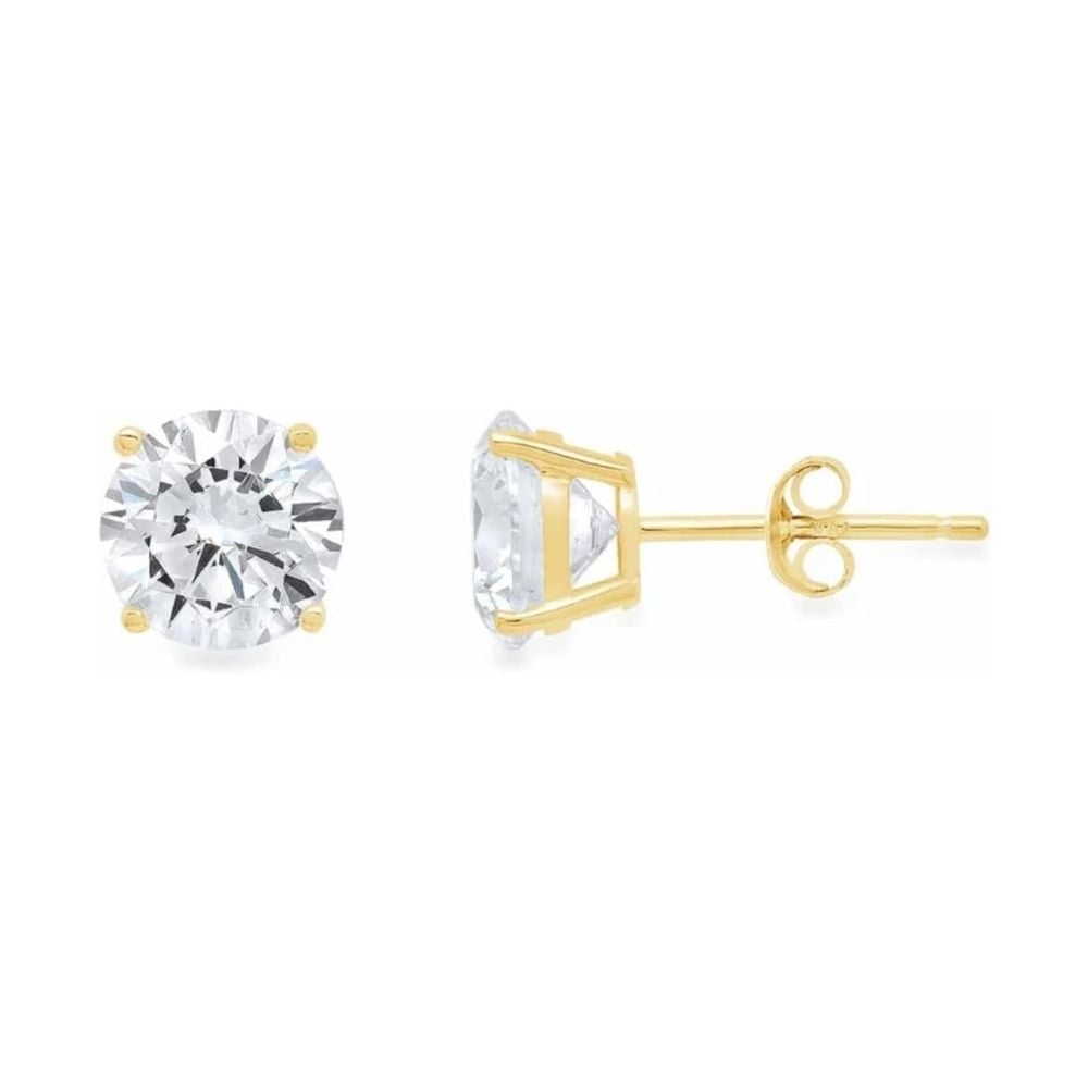 Paris Jewelry 14K Yellow Gold 2 Carat Round Created Diamond Stud Earrings Image 4