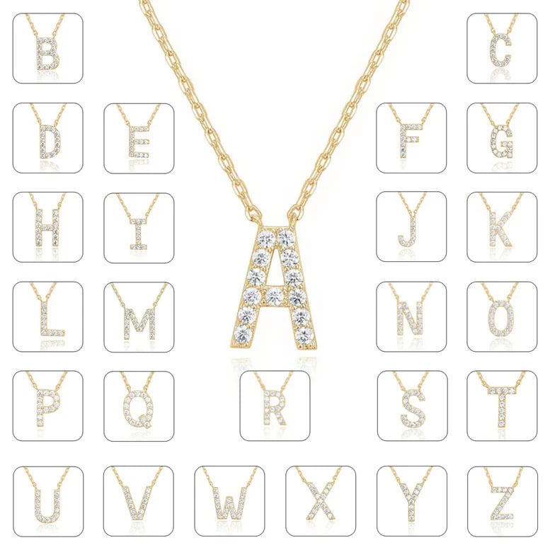 Paris Jewelry 18K Yellow Gold A-J Alphabet Created White Sapphire Necklace Initial Plated Image 1