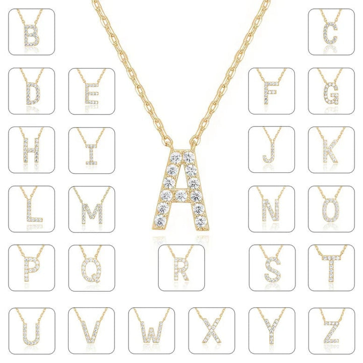 Paris Jewelry 18K Yellow Gold A-J Alphabet Created White Sapphire Necklace Initial Plated Image 1