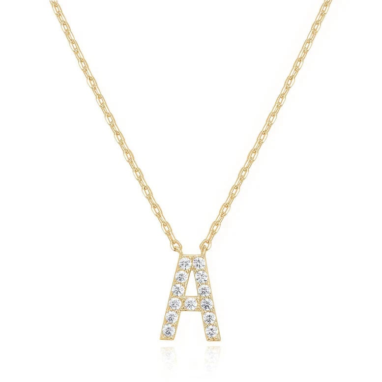 Paris Jewelry 18K Yellow Gold A-J Alphabet Created White Sapphire Necklace Initial Plated Image 2